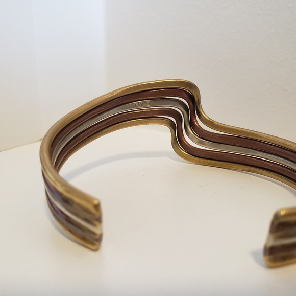 80s Vintage TAXCO Mixed Metal Bracelet Mexico Brass Silver Copper Handcrafted - Picture 3 of 6